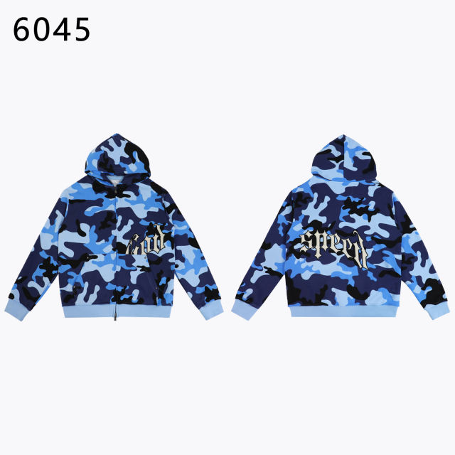 Camouflage Embroidered Letter Zipper Hoodie 4 colors 28705421