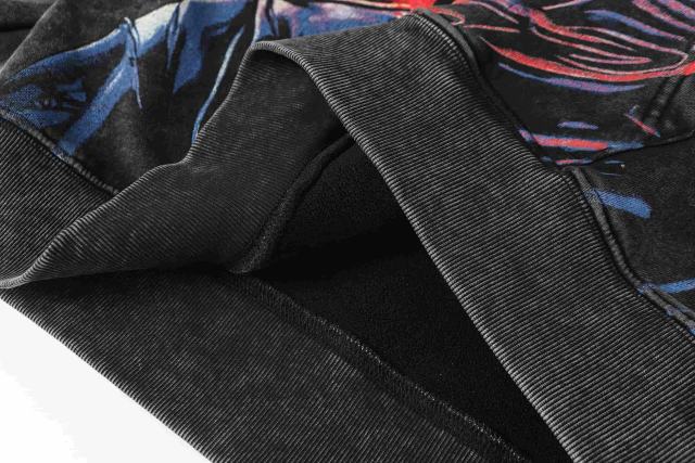 Black Cycling Suit Skull Print Washed Hoodie 2 colors 28696537