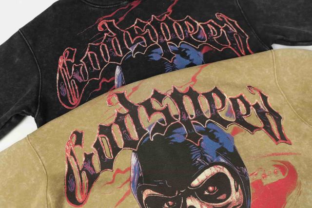 Black Cycling Suit Skull Print Washed Hoodie 2 colors 28696537