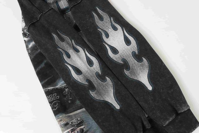 Skeleton Black Knight Print Washed Hoodie 28696540