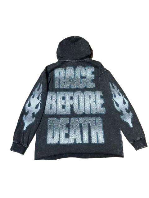 Skeleton Black Knight Print Washed Hoodie 28696540