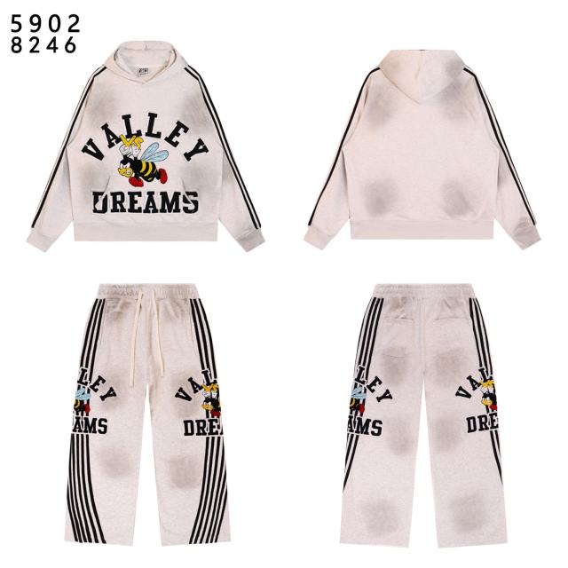 Angry Bee Print Washed Version Hoodie & Pants Set 4 colors 28705419