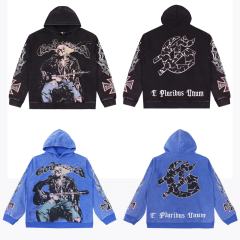 Skeleton Playing Guitar Print Washed Hoodie 2 colors 28620253