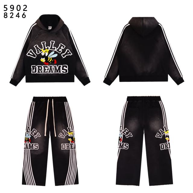 Angry Bee Print Washed Version Hoodie & Pants Set 4 colors 28705419