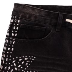 Sunflower Waterdrop Rhinestone Washed Denim Shorts 2 colors 28899679