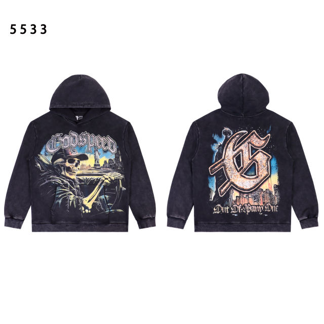 Skull Driving Print Washed Version Hoodie 2 colors 28476795