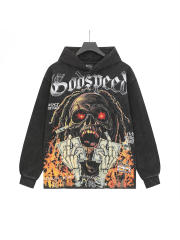 Skeleton Dollar Letter Print Washed Hoodie 2 colors 28690404
