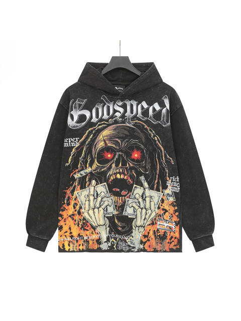 Skeleton Dollar Letter Print Washed Hoodie 2 colors 28690404