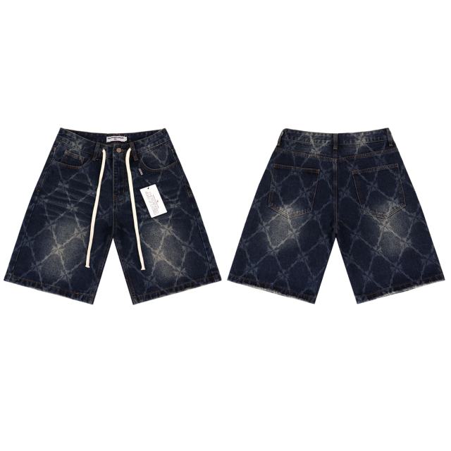 Quilted Laser-Cut Washed Denim Shorts 2 colors 28899678