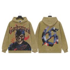 Black Cycling Suit Skull Print Washed Hoodie 2 colors 28696537