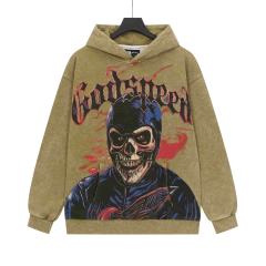 Black Cycling Suit Skull Print Washed Hoodie 2 colors 28696537