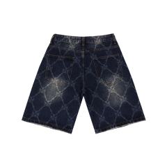 Quilted Laser-Cut Washed Denim Shorts 2 colors 28899678
