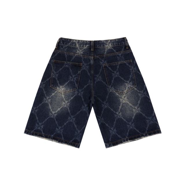 Quilted Laser-Cut Washed Denim Shorts 2 colors 28899678