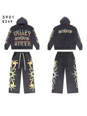 Gradient Sunflower Pattern Print Washed Version Hoodie & Pants Set 2 colors 28705417