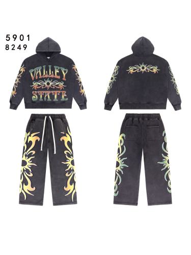 Gradient Sunflower Pattern Print Washed Version Hoodie & Pants Set 2 colors 28705417