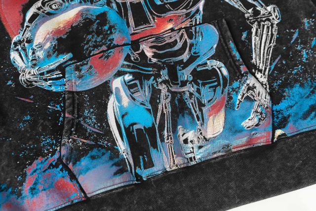 Skeleton Robot Print Washed Hoodie 2 colors 28696536
