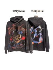 Black Cycling Suit Skull Print Washed Hoodie 2 colors 28696537