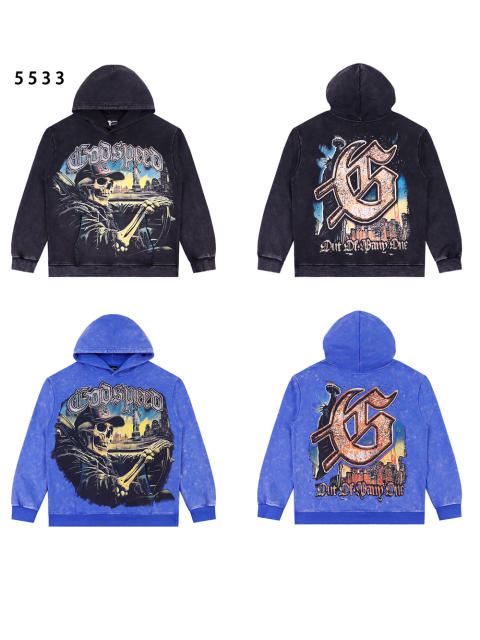 Skull Driving Print Washed Version Hoodie 2 colors 28476795