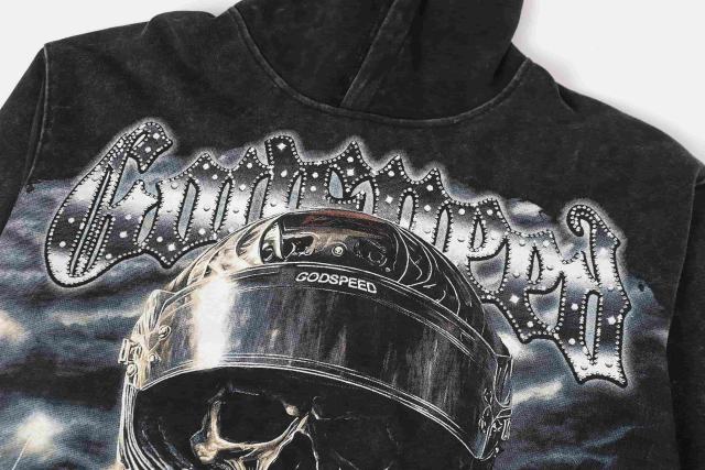 Skeleton Black Knight Print Washed Hoodie 28696540