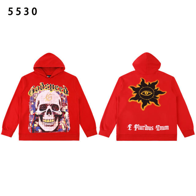 Puzzle Skull Print Washed Version Hoodie 2 colors  28478565