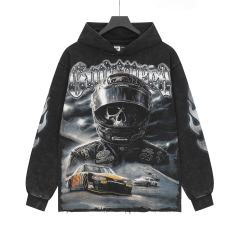 Skeleton Black Knight Print Washed Hoodie 28696540