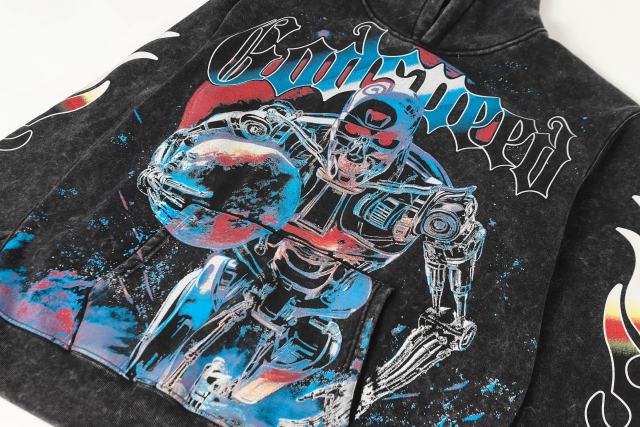 Skeleton Robot Print Washed Hoodie 2 colors 28696536