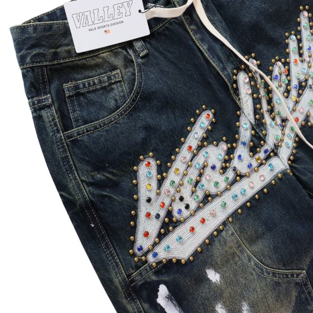 Rainbow Candy Embroidery Beaded Rhinestone Washed Jeans 2 colors 28899681