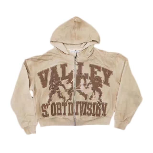 1:1 quality version Football Player Washed Apricot Embroidered Zip-up Hoodie 28841381