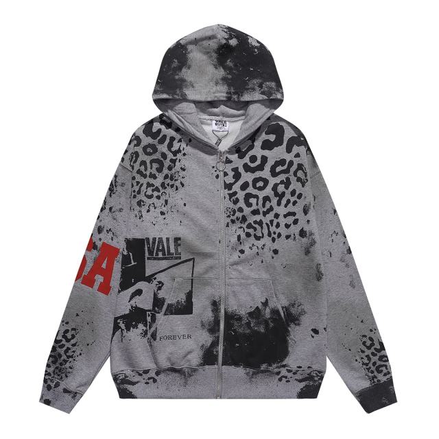 Black Spot Leopard Print Washed Version Hoodie 28709902