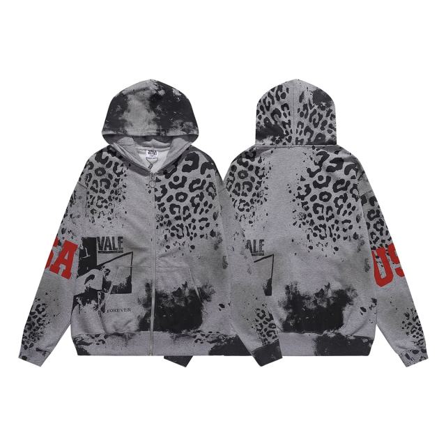 Black Spot Leopard Print Washed Version Hoodie 28709902