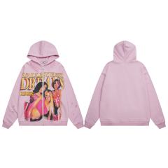 Rhinestone Letter Print Distressed Hoodie 28576629