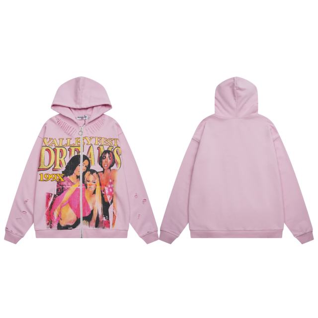 Rhinestone Letter Print Distressed Hoodie 28576629