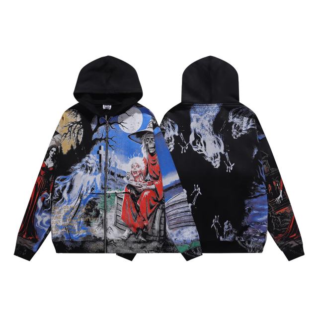 Ghost Halloween Print Washed Version Hoodie 28746810