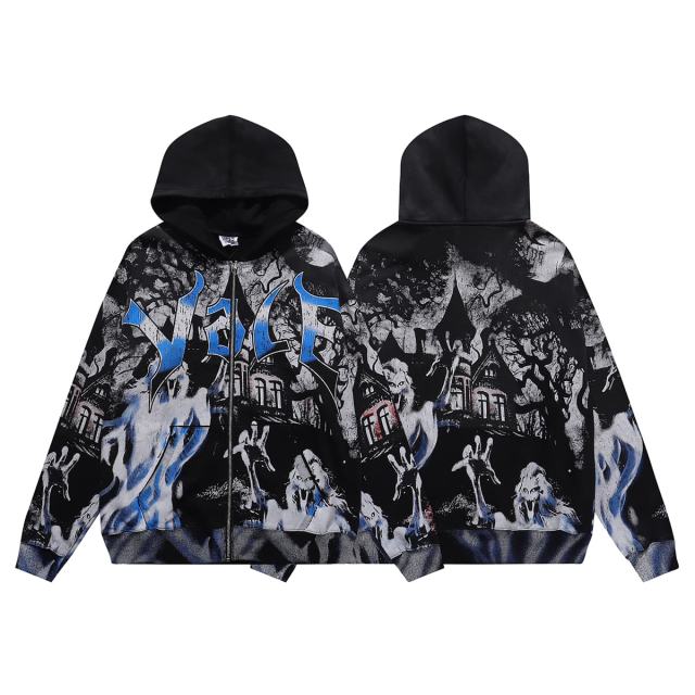 Dark Castle Evil Spirit Print Washed Version Hoodie 28709900