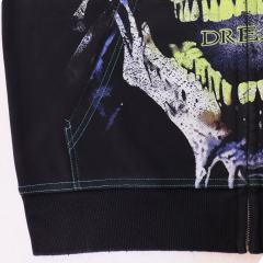 Fluorescent Skeleton Print Washed Distressed Zip-Up Cardigan Hoodie 28978994