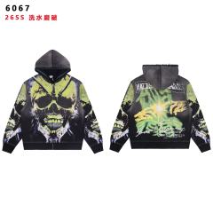 Fluorescent Skeleton Print Washed Distressed Zip-Up Cardigan Hoodie 28978994