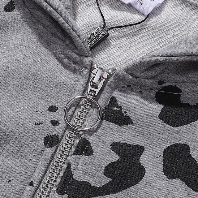 Black Spot Leopard Print Washed Version Hoodie 28709902