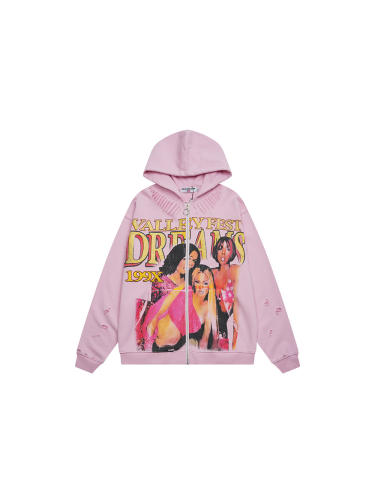 Rhinestone Letter Print Distressed Hoodie 28576629