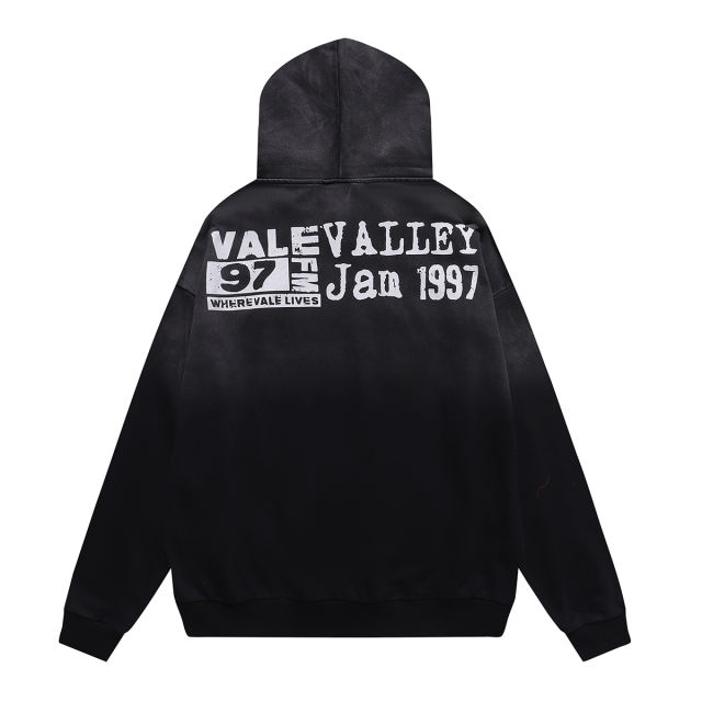 Large Chain Back Letter Printed Washed Version Hoodie 28711245