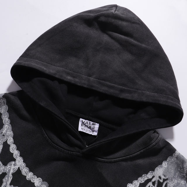 Large Chain Back Letter Printed Washed Version Hoodie 28711245