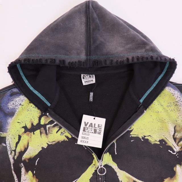 Fluorescent Skeleton Print Washed Distressed Zip-Up Cardigan Hoodie 28978994