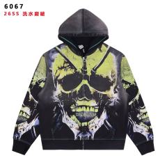 Fluorescent Skeleton Print Washed Distressed Zip-Up Cardigan Hoodie 28978994