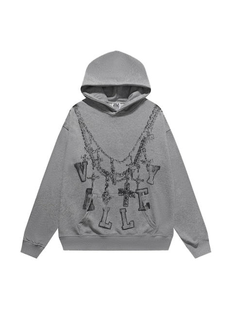 Oversized Neckline Printed Hoodie 28746787