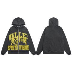 Patterned Letter Embroidered Washed Version Hoodie 2 colors 28523839