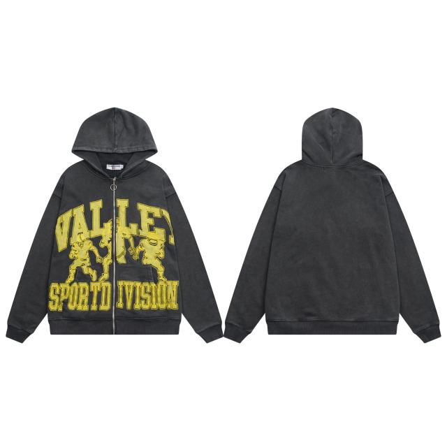 Patterned Letter Embroidered Washed Version Hoodie 2 colors 28523839