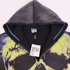 Fluorescent Skeleton Print Washed Distressed Zip-Up Cardigan Hoodie 28978994
