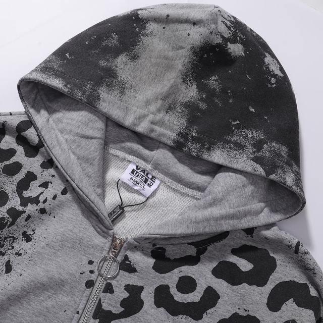 Black Spot Leopard Print Washed Version Hoodie 28709902