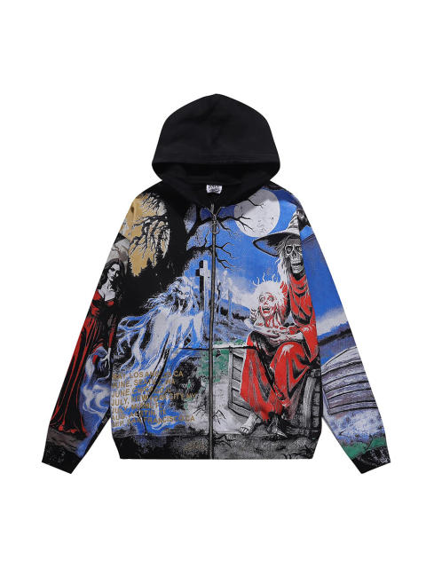 Ghost Halloween Print Washed Version Hoodie 28746810