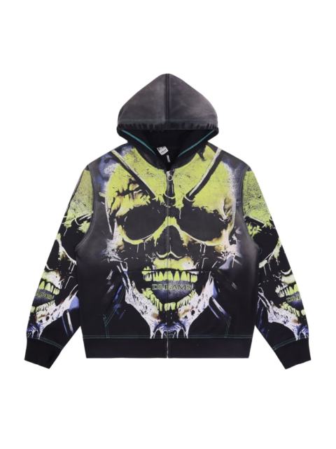 Fluorescent Skeleton Print Washed Distressed Zip-Up Cardigan Hoodie 28978994