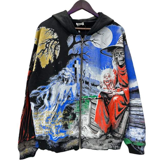 Ghost Halloween Print Washed Version Hoodie 28746810